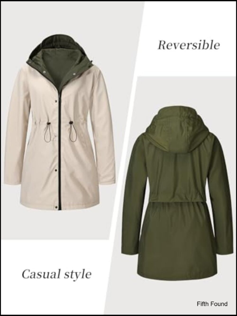 Reversible Spring Trench Coat Lightweight Jacket Long Hooded Fall Overcoat - Picture 3 of 7